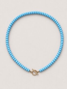 New! Preppy Colorful Blue Beaded Gold Toggle Necklace NWOT 1012